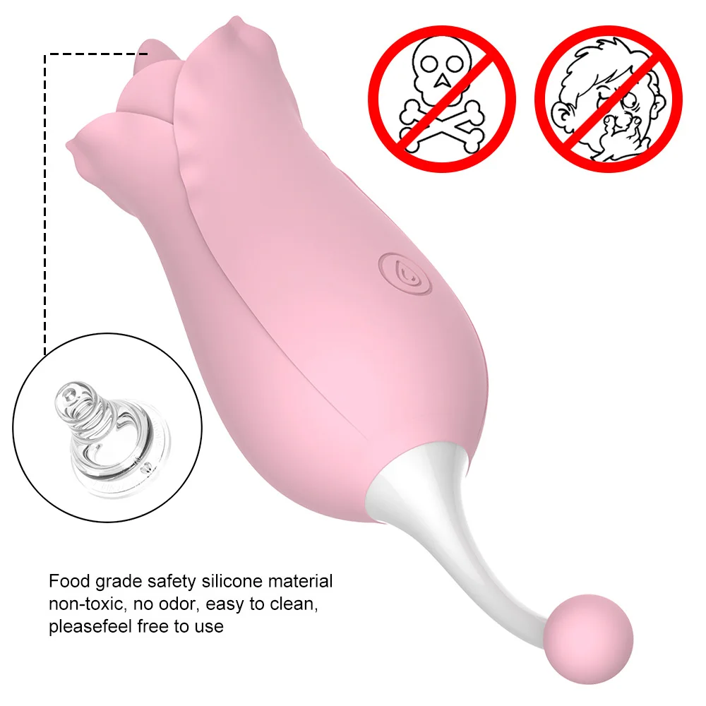 (Pink) Vibrator Female Pussy Clitoris Massager G-spot Stimulator Masturbator Couples Erotic Sex Toys Women Tongue Licking Vibrators Dual Head Rose Shape