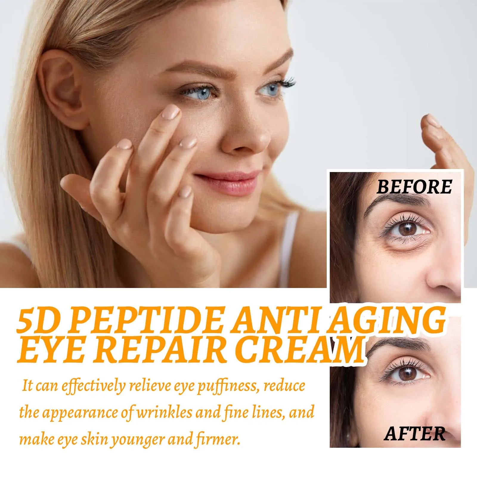 HOYGI 5D Peptide Anti Wrinkle Eye Cream Reduces Fine Lines Crows Feet Firming and Smoothing Skin Moisturizing Relieve Eye Puffiness Eye Care 15ml