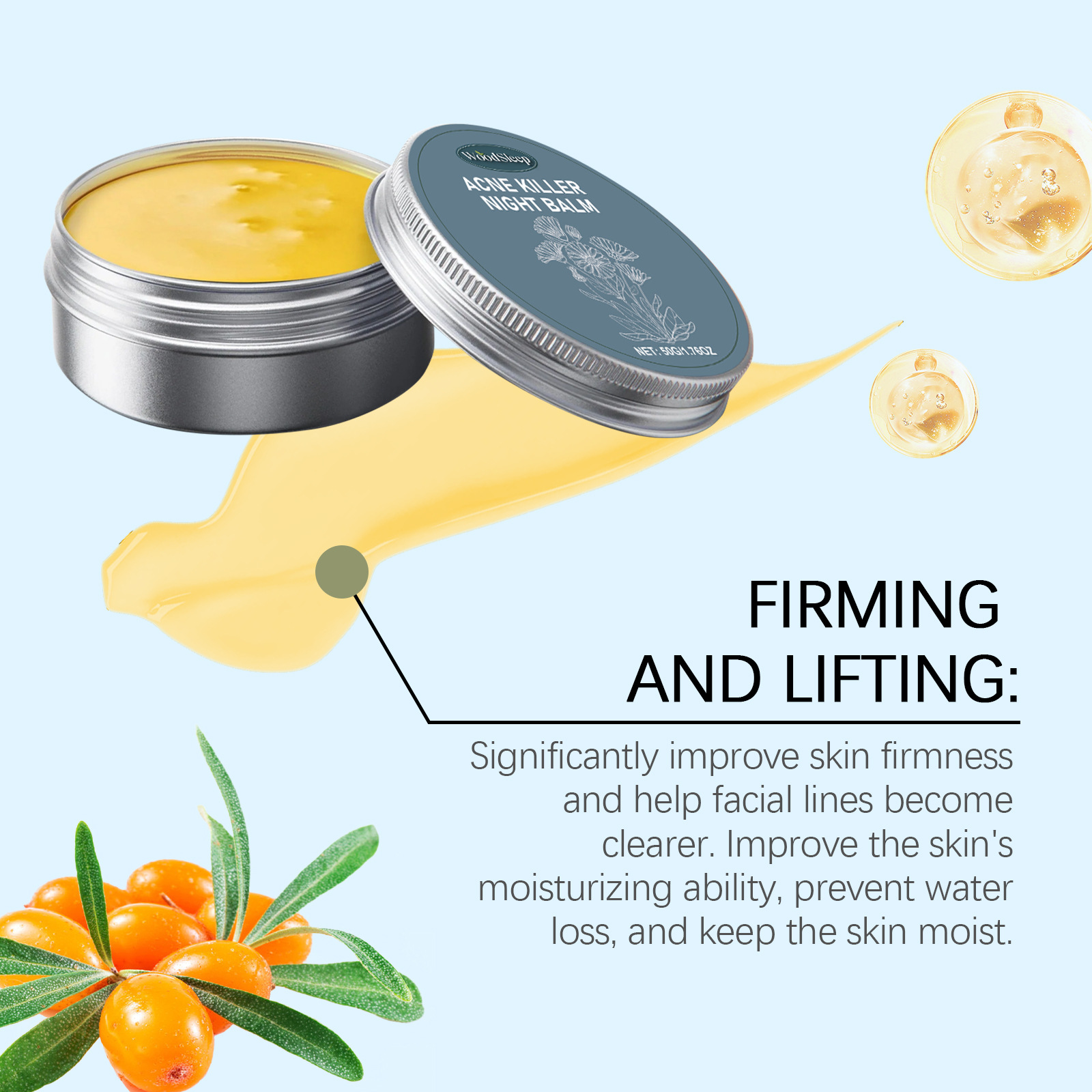 WOODSLEEP Acne Night Cream Face Cream Skin Oil Moisturizing Repair Pimple Fade Mark Deep Cleaning  Improve Large Pores 50g