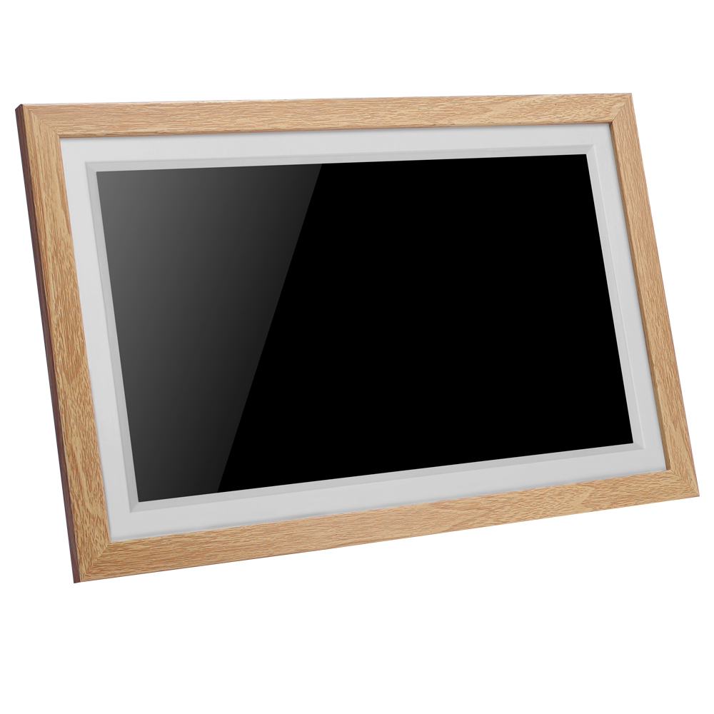 Digital Photo Frame WiFi Wood Frame, Frameo Digital Picture Frame 15.6 Inch, 32GB Memory, 1920 * 1080 HD IPS Touchscreen, Share Photos Videos via Frameo APP, Gifts for Women/Men