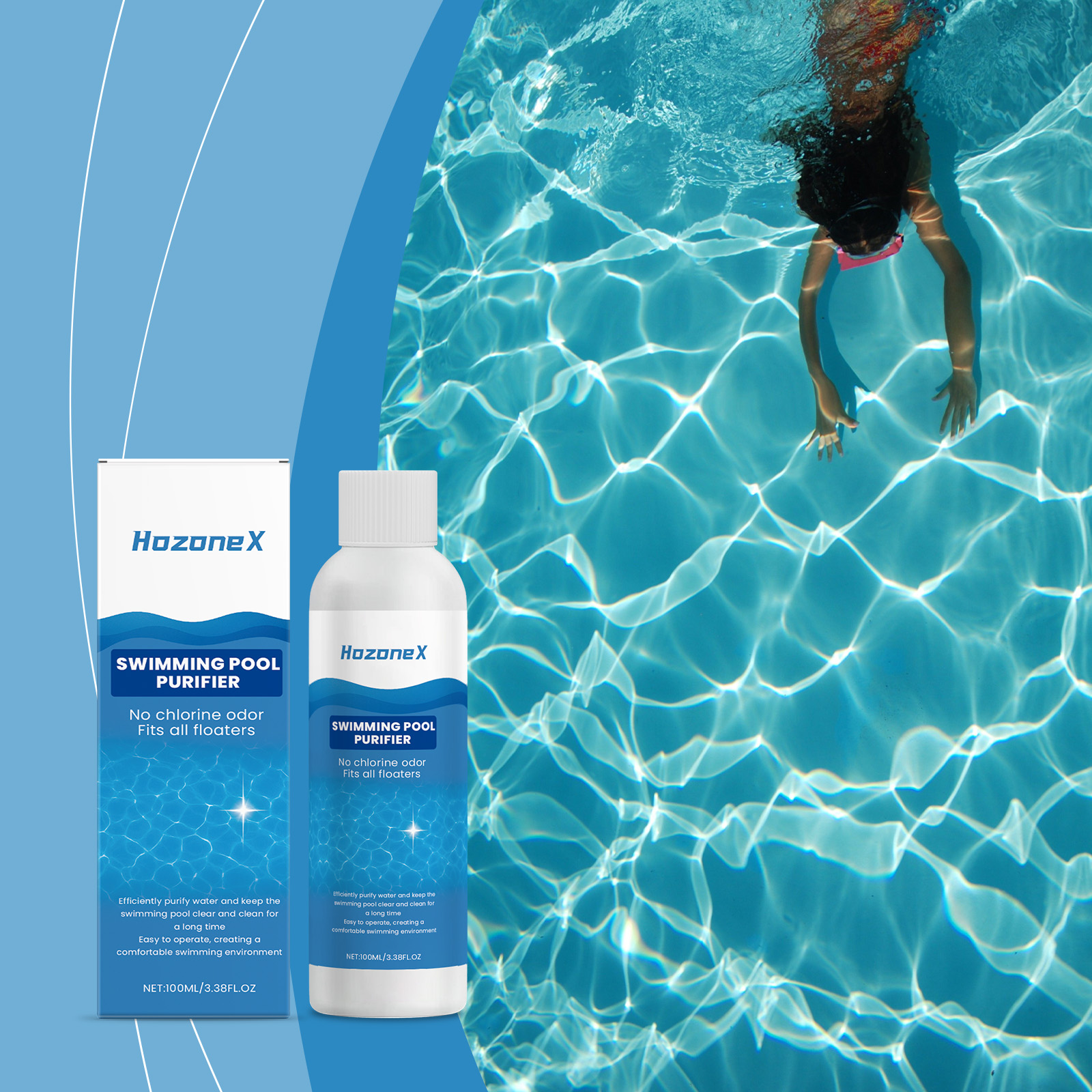 Fast Acting Pool Odor-Eliminator,Pool Purification Liquid,Odor-Neutralizer,Pool Water Purifier For Cloudy Water,Deep Cleaning ﻿