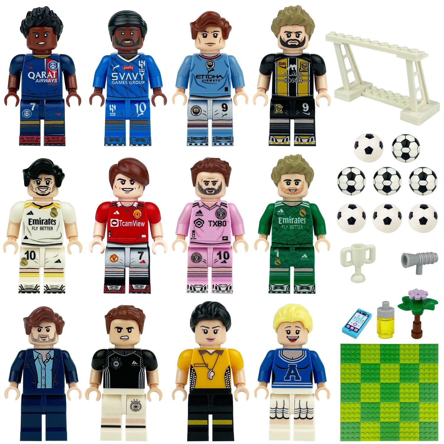 (Football Players A) Football and Baseball Players Mini Figures Toys Educational Building Blocks Set Encourage Imaginative Play Gift Choice For Kids