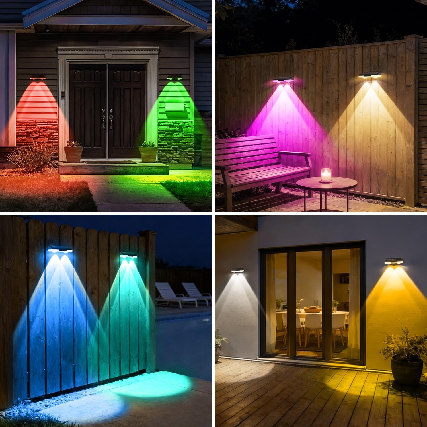 (8PCS) Solar Fence Lights Outdoor Garden Garden Wall Lights Outdoor 8 Colors 9 Modes RGB Fence Light For Ouside IP65 Waterproof Light Solar Powered Patio Deck Pool 