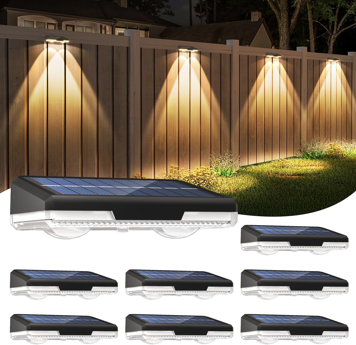 (8PCS) Solar Fence Lights Outdoor Garden Garden Wall Lights Outdoor 8 Colors 9 Modes RGB Fence Light For Ouside IP65 Waterproof Light Solar Powered Patio Deck Pool 