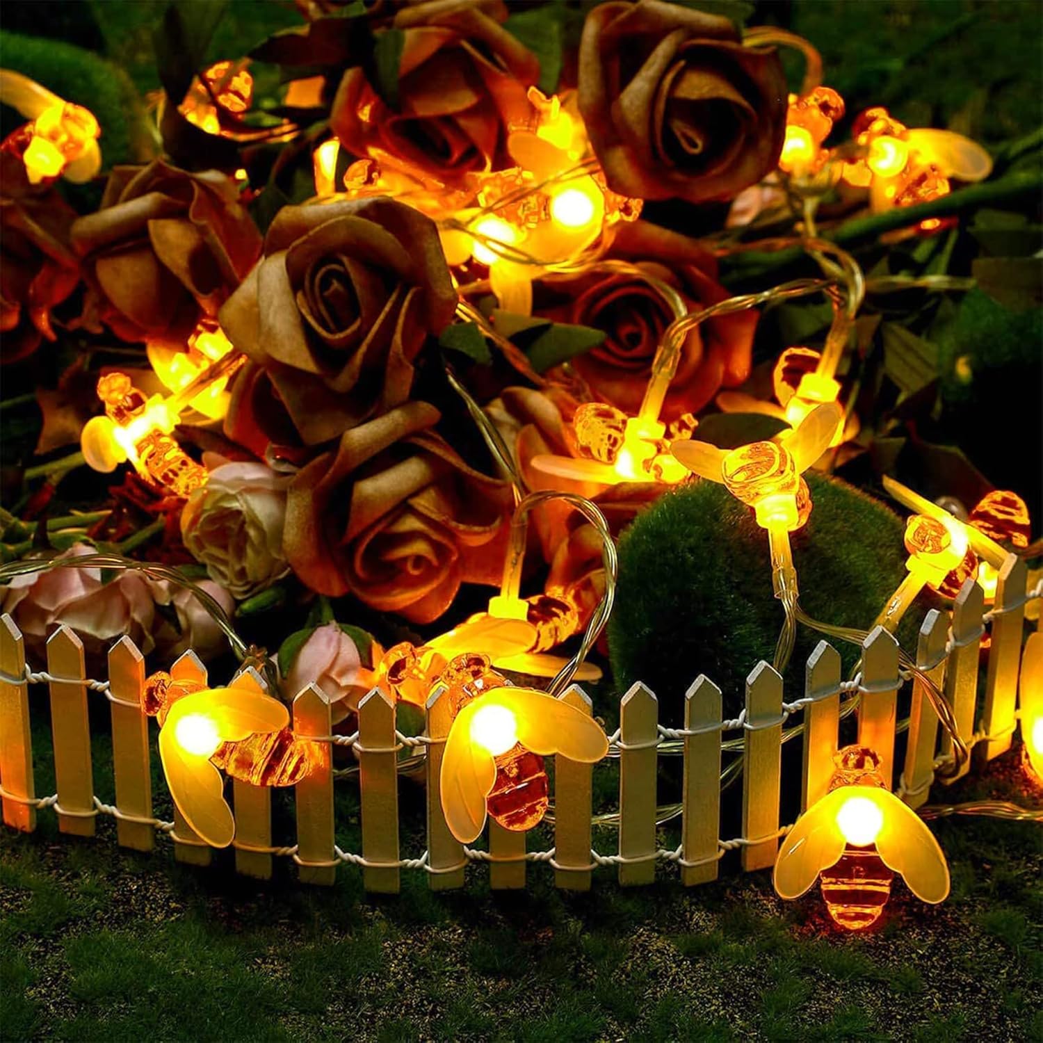 50 LED Solar Fairy Lights Outdoor 7 m 8 Modes Bee Lights Fairy Lights Solar Outdoor Weatherproof for Garden Patio Christmas Parties 