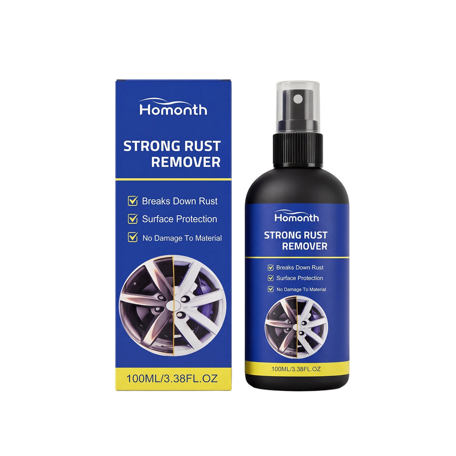 Rust Remover Spray Gentle Non Abrasive Formula For Wheel Hub Metal Surface Rust Stain Cleaning Restoration And Maintenance