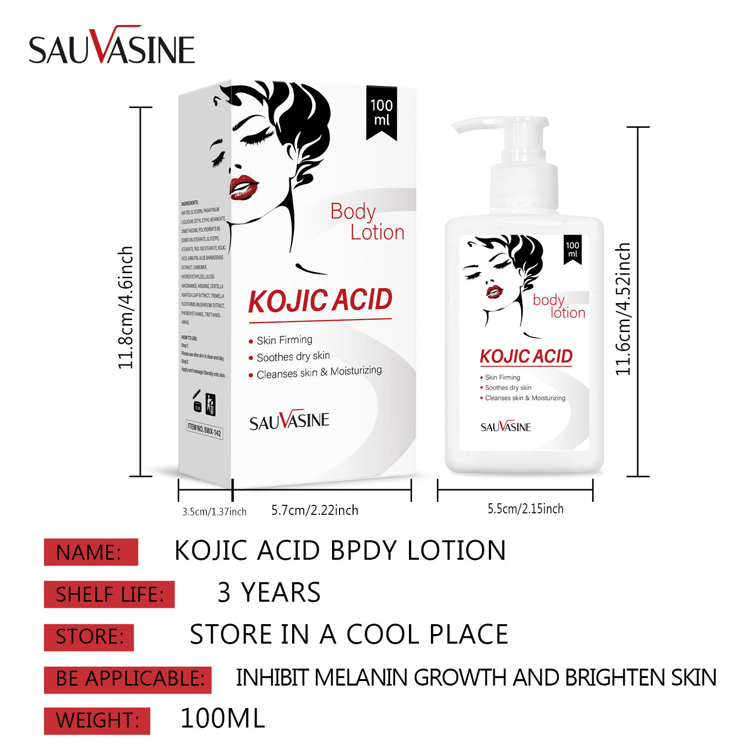 Kojic Acid Body Lotion 100ml Moisturizing Brightening Hydrating For Dry Skin Daily Body Skincare Treatment