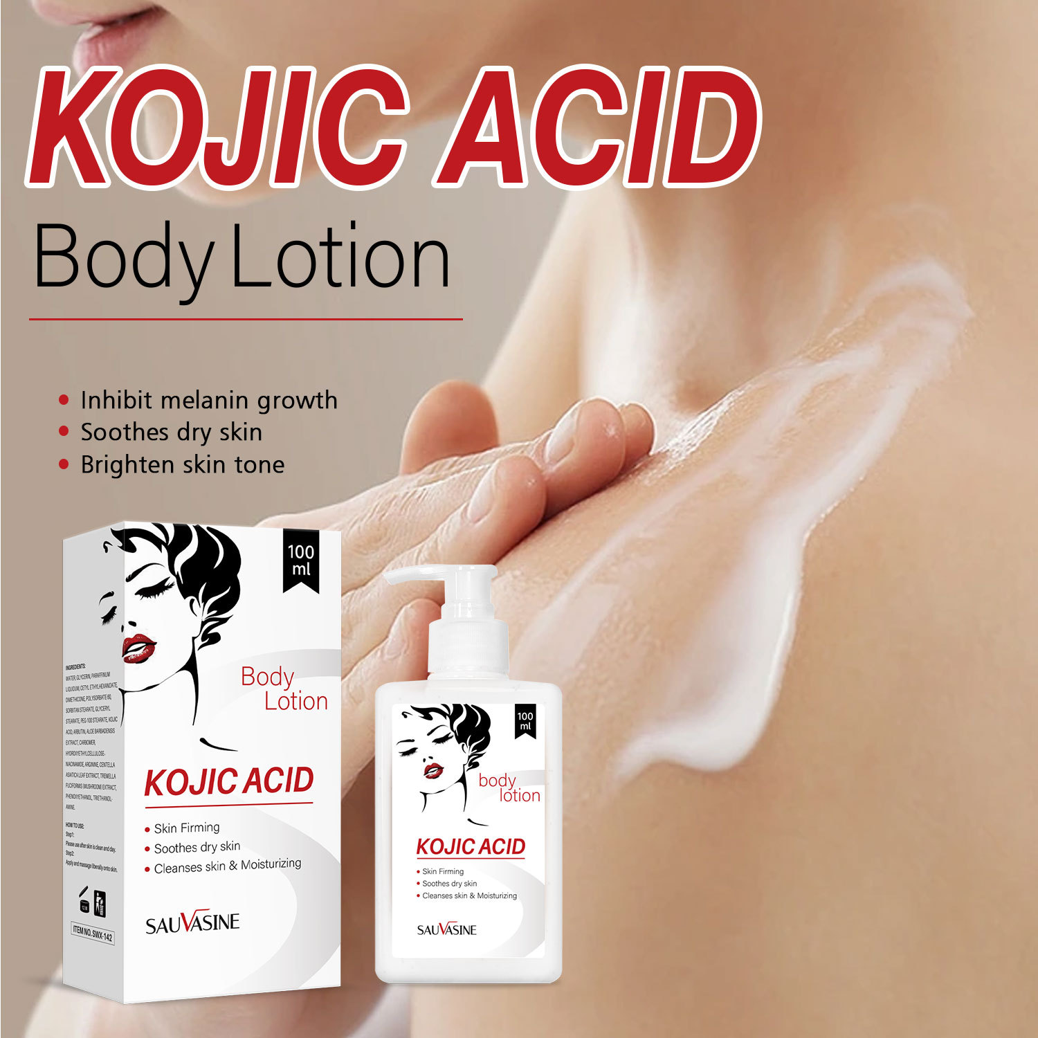 Kojic Acid Body Lotion 100ml Moisturizing Brightening Hydrating For Dry Skin Daily Body Skincare Treatment