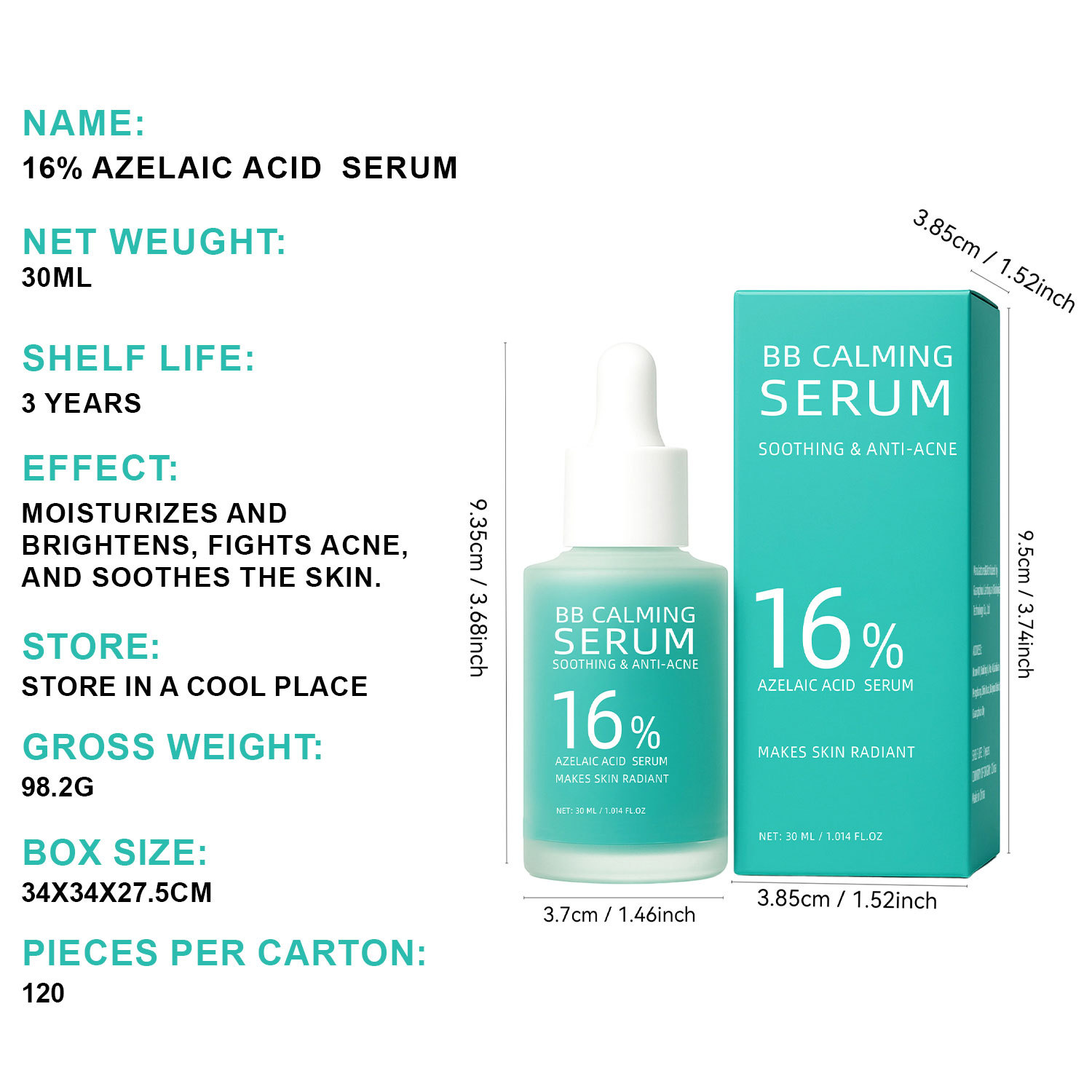 16 Percent Azelaic Acid Serum Brightening Blemish Control For Acne Prone Skin Daily Face Care Treatment 30ml