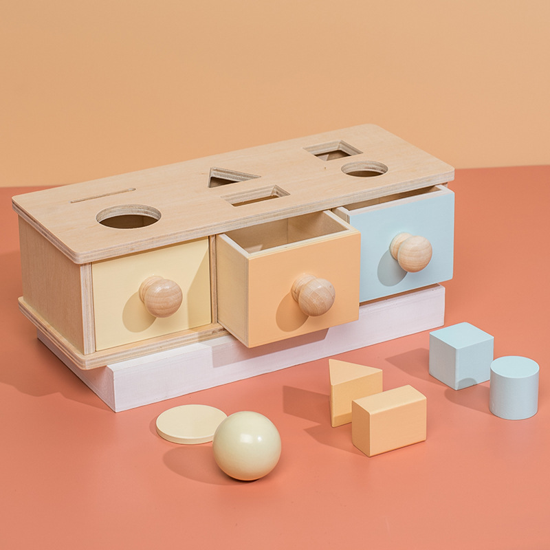 (1 887) New Montessori Macaroon Color Spinning Drum Match Coin Box Permanent Box Round Rectangular Box Kids Sensory Toys for Baby Gifts