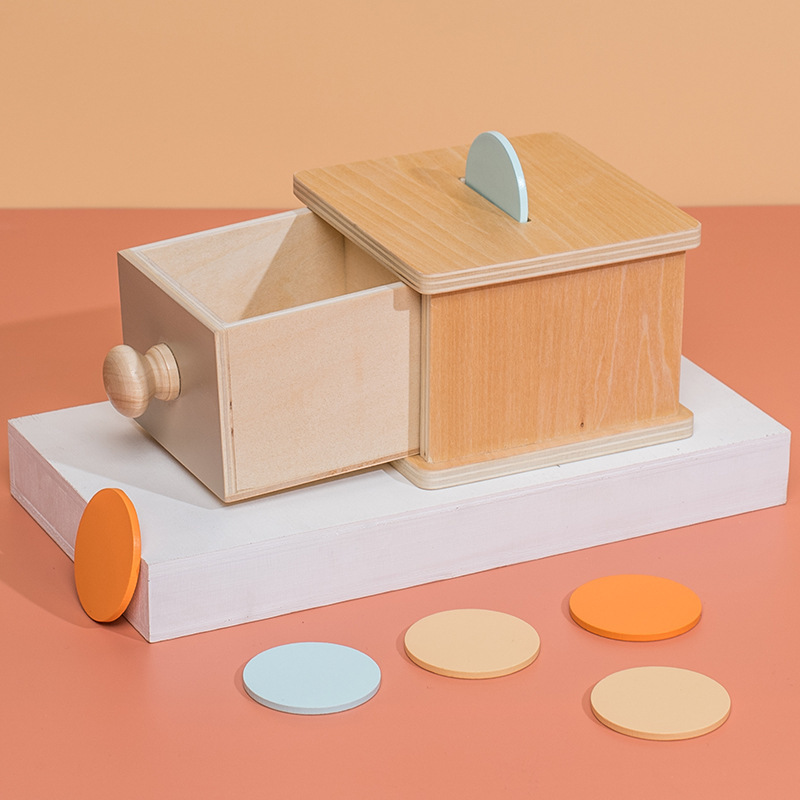 (1 887) New Montessori Macaroon Color Spinning Drum Match Coin Box Permanent Box Round Rectangular Box Kids Sensory Toys for Baby Gifts