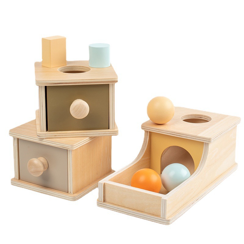 (1 887) New Montessori Macaroon Color Spinning Drum Match Coin Box Permanent Box Round Rectangular Box Kids Sensory Toys for Baby Gifts