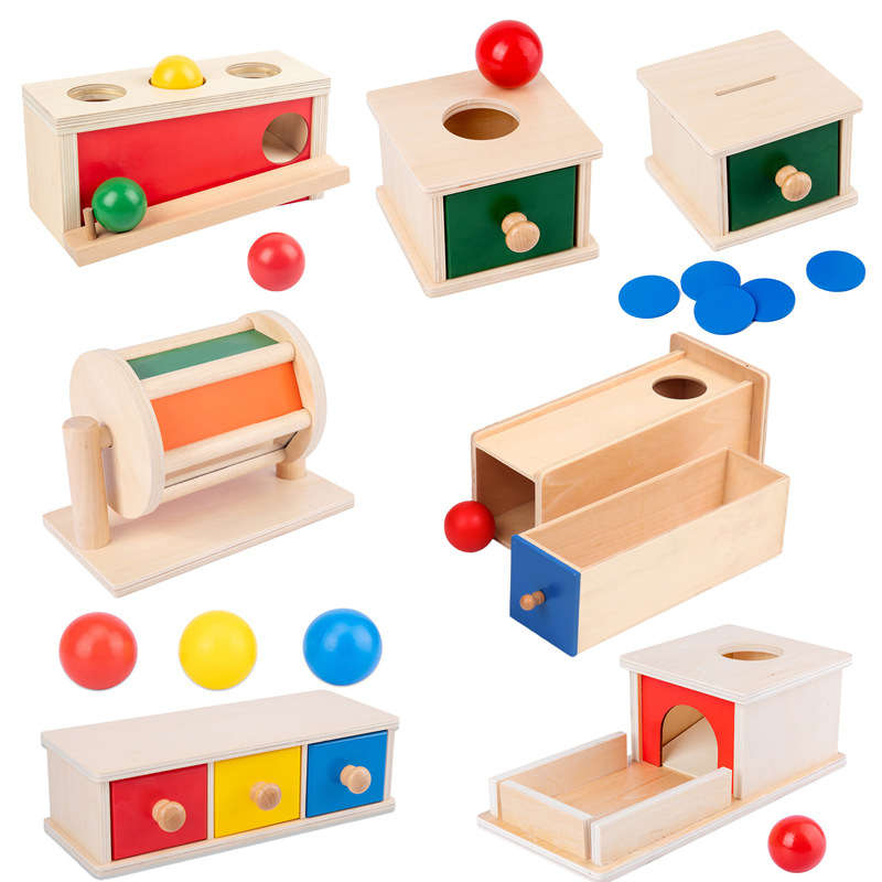 (1 887) New Montessori Macaroon Color Spinning Drum Match Coin Box Permanent Box Round Rectangular Box Kids Sensory Toys for Baby Gifts