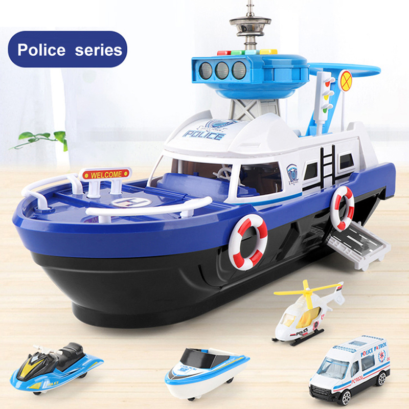 (police) Big Size Simulation Track Inertia Boat Diecasts Toy Vehicles Music Story Light Ship Model Toy Car Parking Boys For Kids Gift