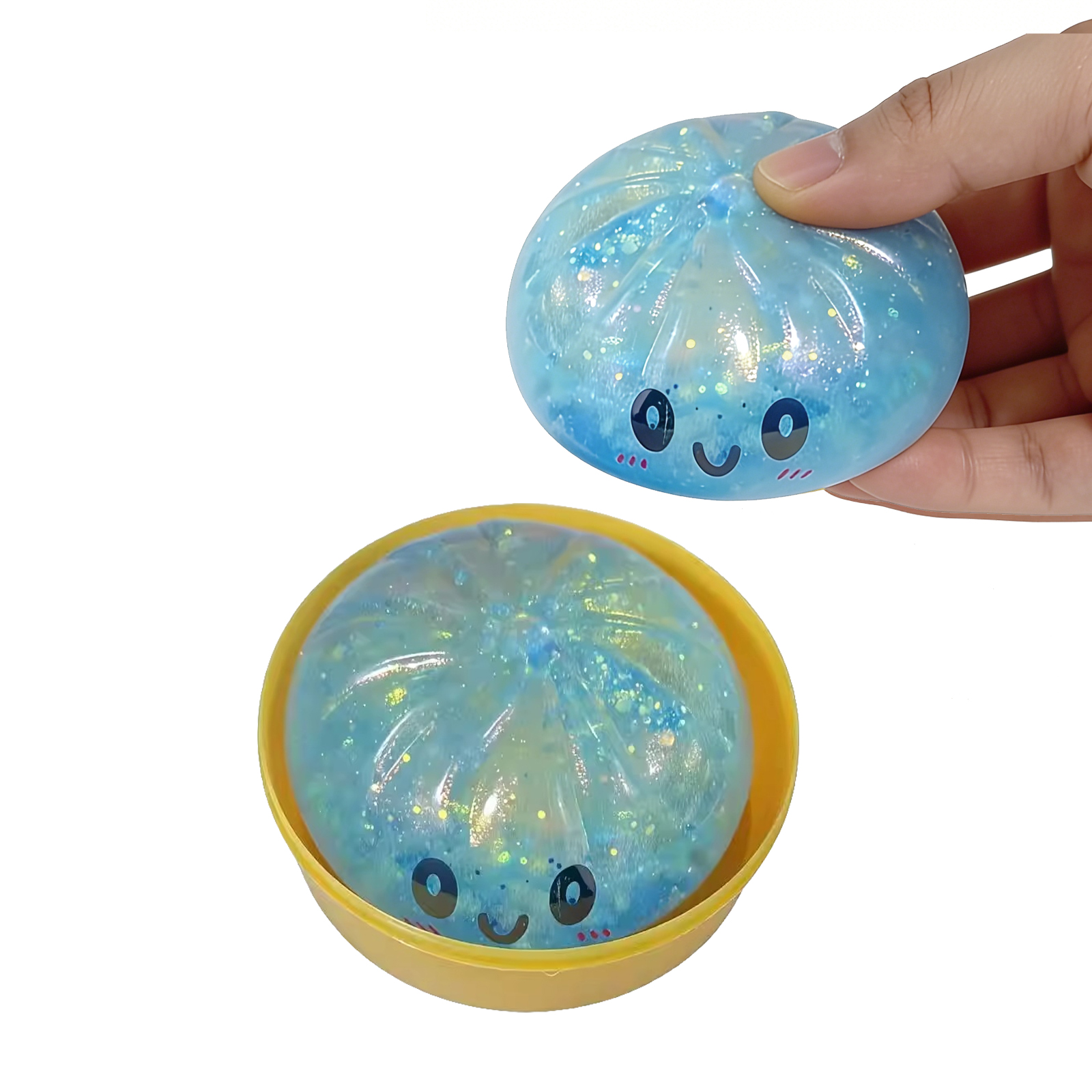 (Blue) Sequins Bun Squeeze Toy Blue Cute Funny Portable Finger Stress Relief Daily Knead Decompress Small Plaything