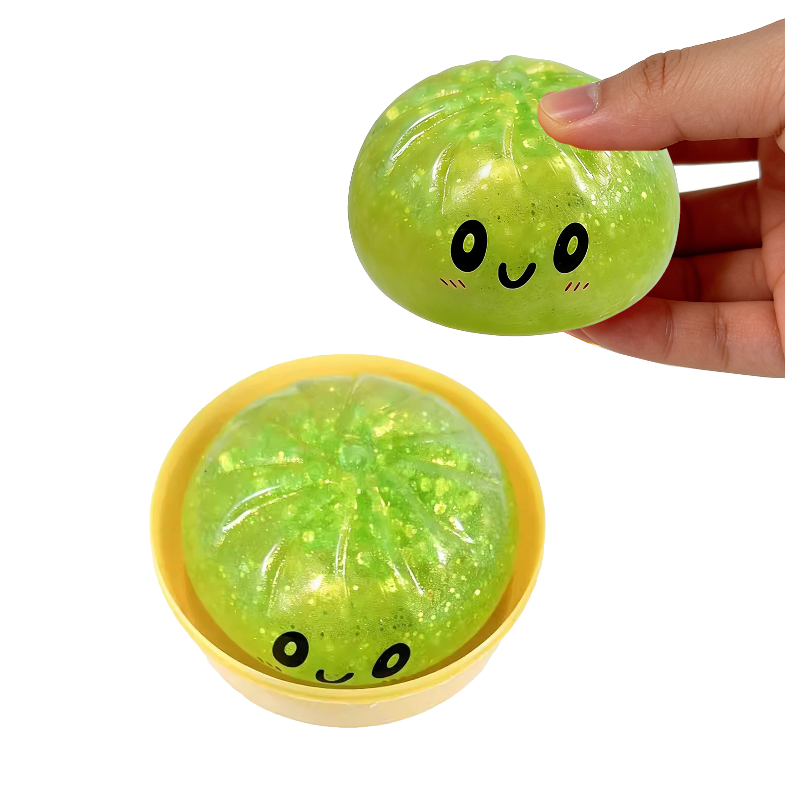 (Green) Sequins Bun Squeeze Toy Blue Cute Funny Portable Finger Stress Relief Daily Knead Decompress Small Plaything