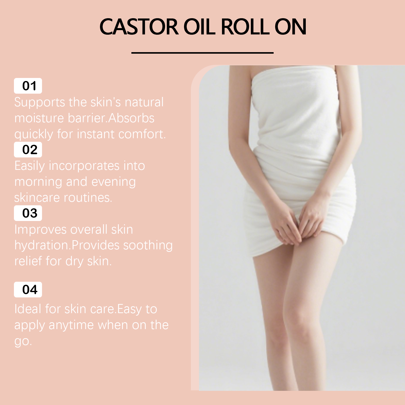 Castor Oil Care Roller Mild Formula Deeply Moisturize Nourish Dry Skin Hydrate Protect Portable Skincare