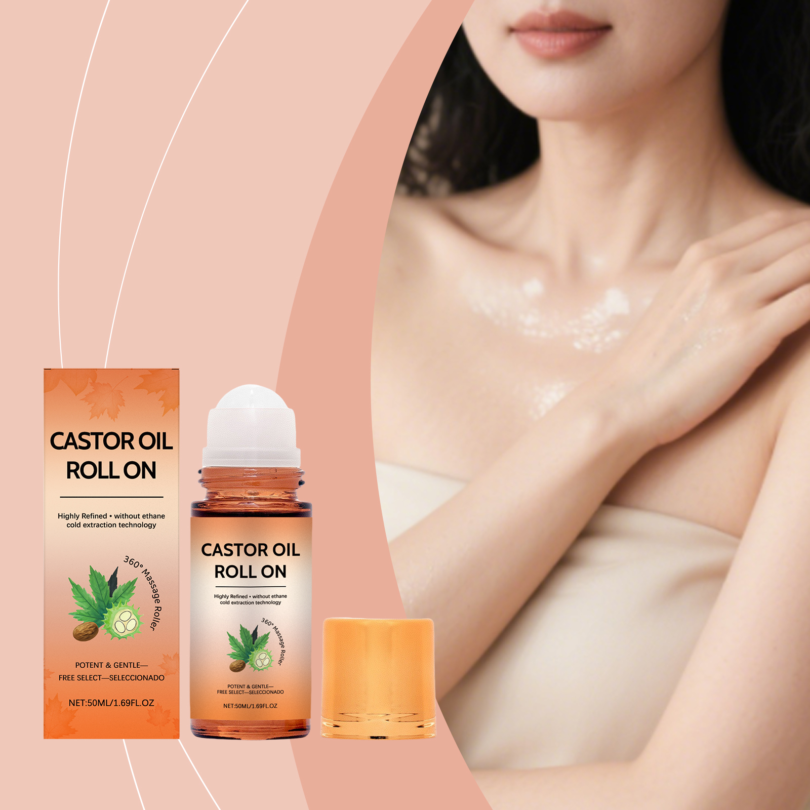 Castor Oil Care Roller Mild Formula Deeply Moisturize Nourish Dry Skin Hydrate Protect Portable Skincare