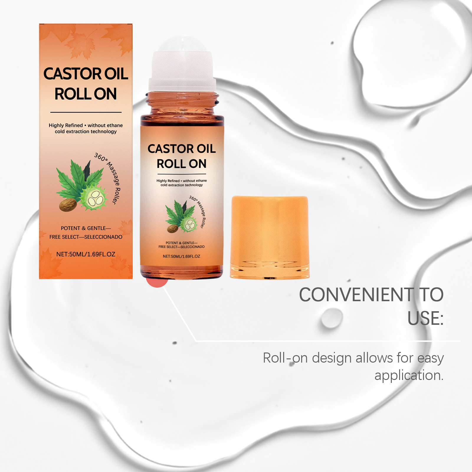 Castor Oil Care Roller Mild Formula Deeply Moisturize Nourish Dry Skin Hydrate Protect Portable Skincare