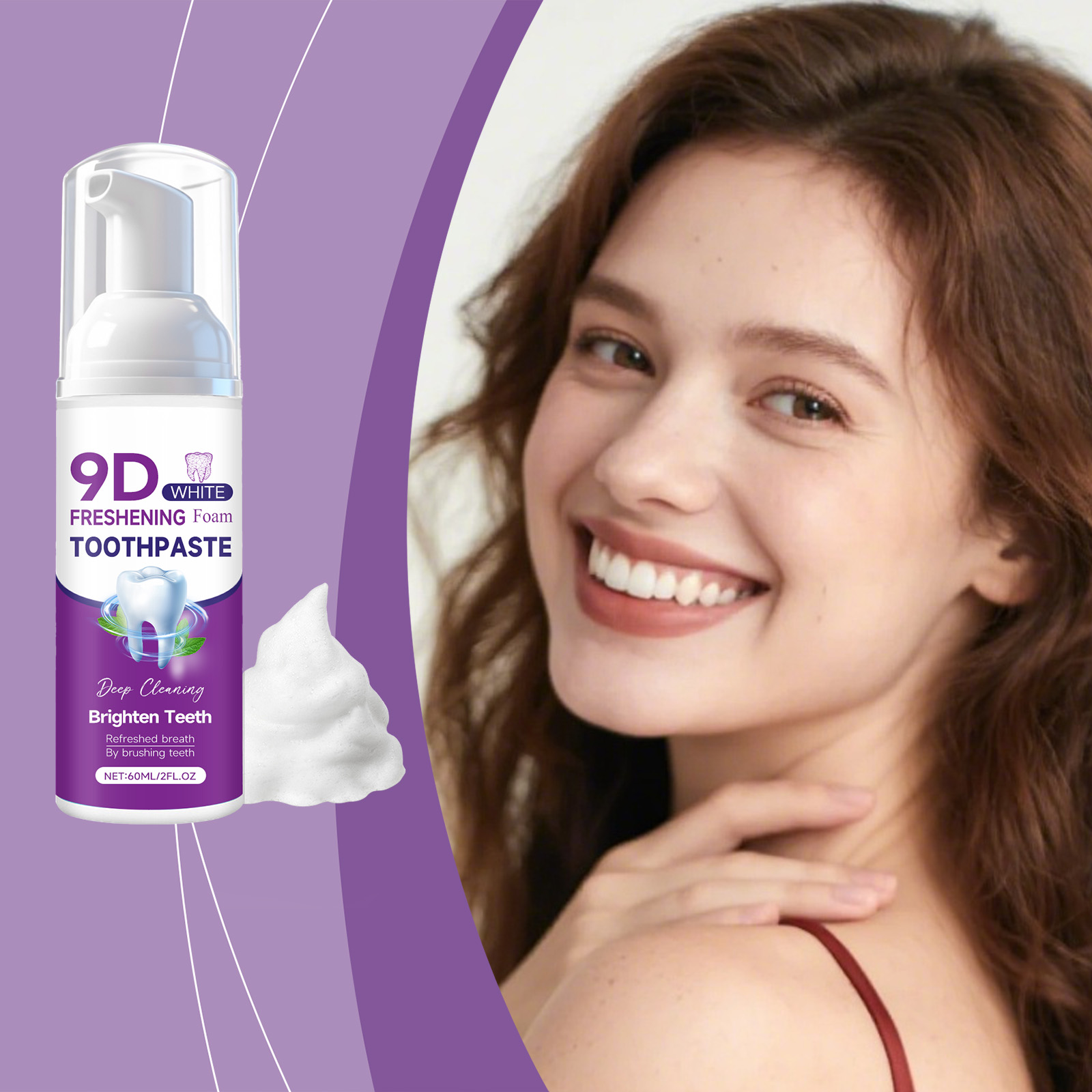 Mint Foam Mousse Toothpaste Cleanses Brightens Teeth Gentle Cares Oral Freshens Breath