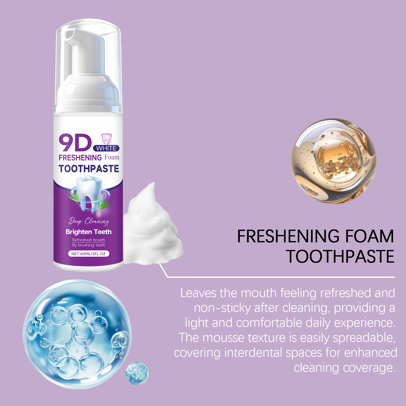 Mint Foam Mousse Toothpaste Cleanses Brightens Teeth Gentle Cares Oral Freshens Breath