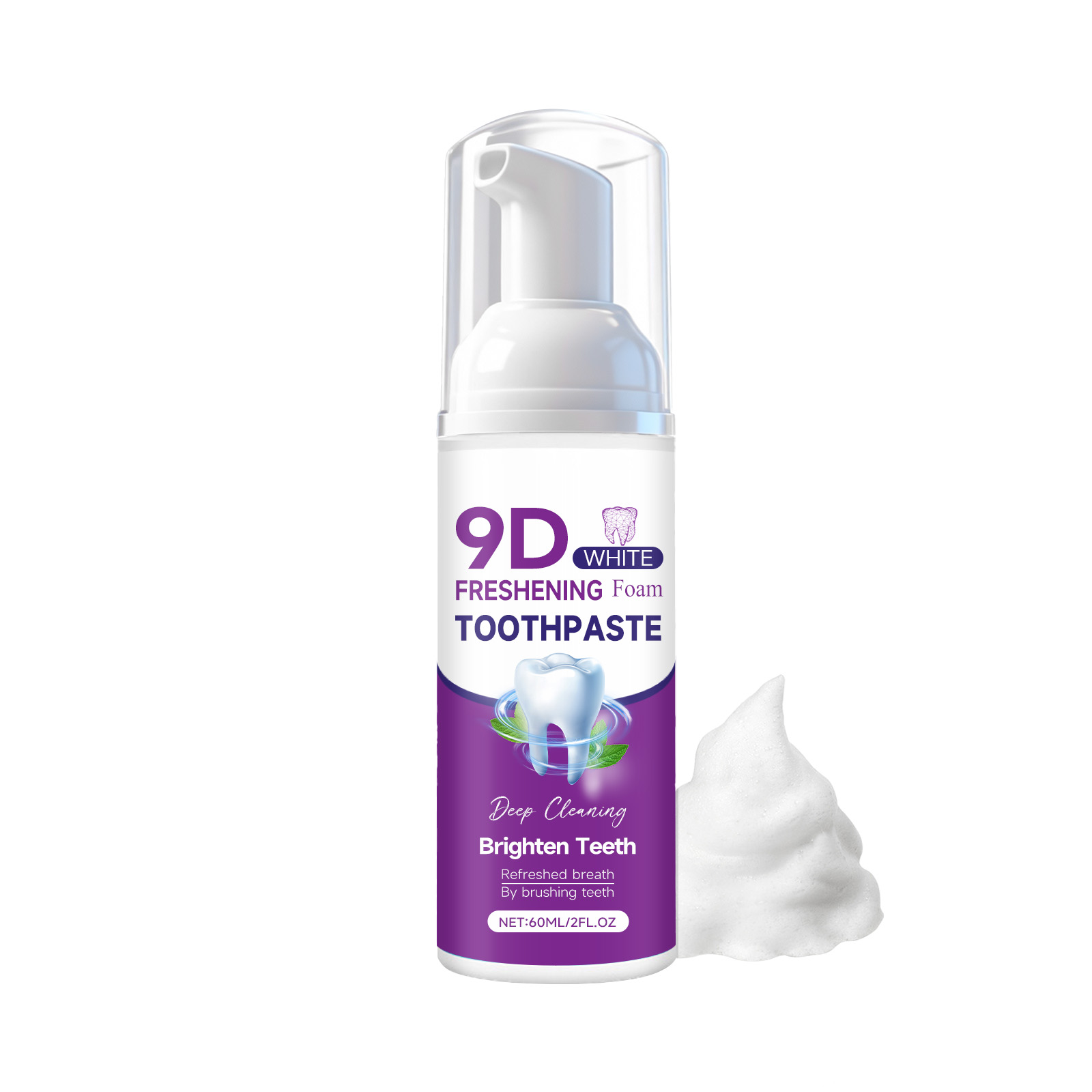 Mint Foam Mousse Toothpaste Cleanses Brightens Teeth Gentle Cares Oral Freshens Breath