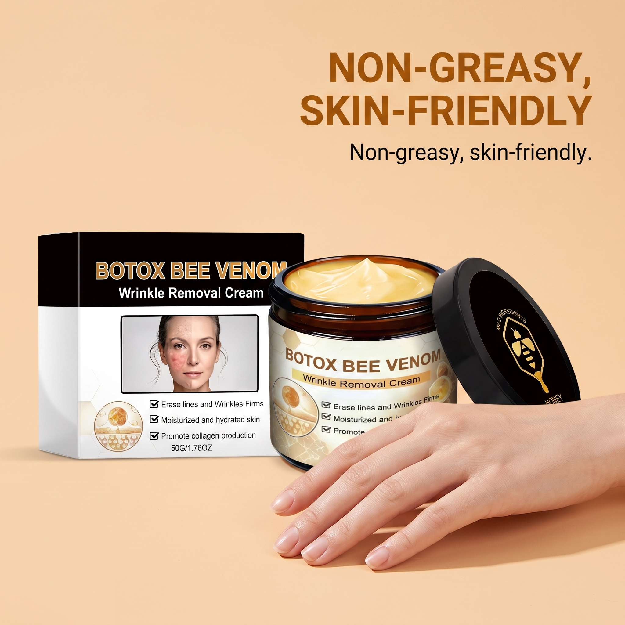 Bee Venom Moisturizing Cream Hydrating Softening Facial Skin Glossy Delicate Gentle Skin Daily Care Lotion