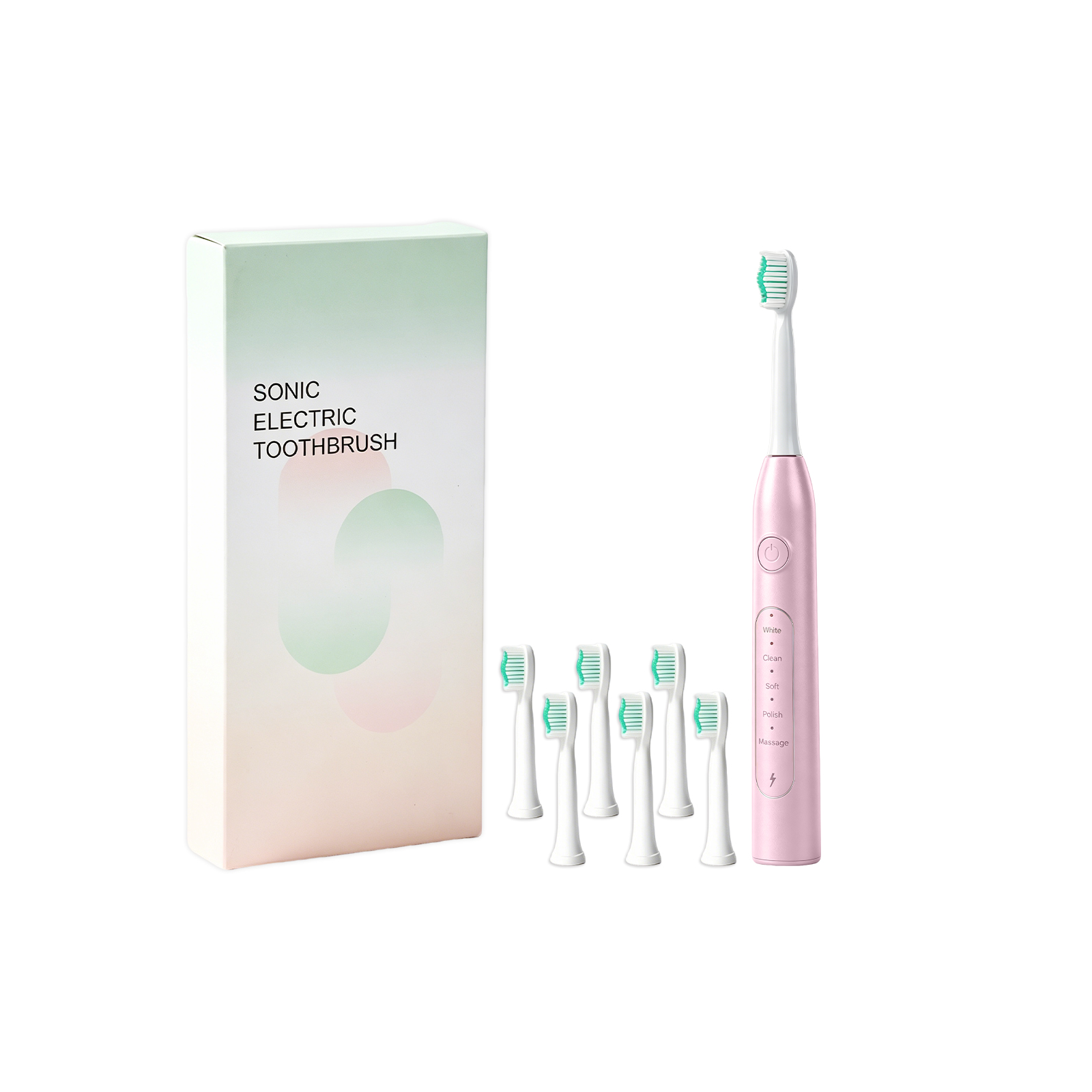 Electric Toothbrush Pink Six Brush Heads Usb Charging Soft Bristles Clean Teeth Stains Protect Gums Oral Care