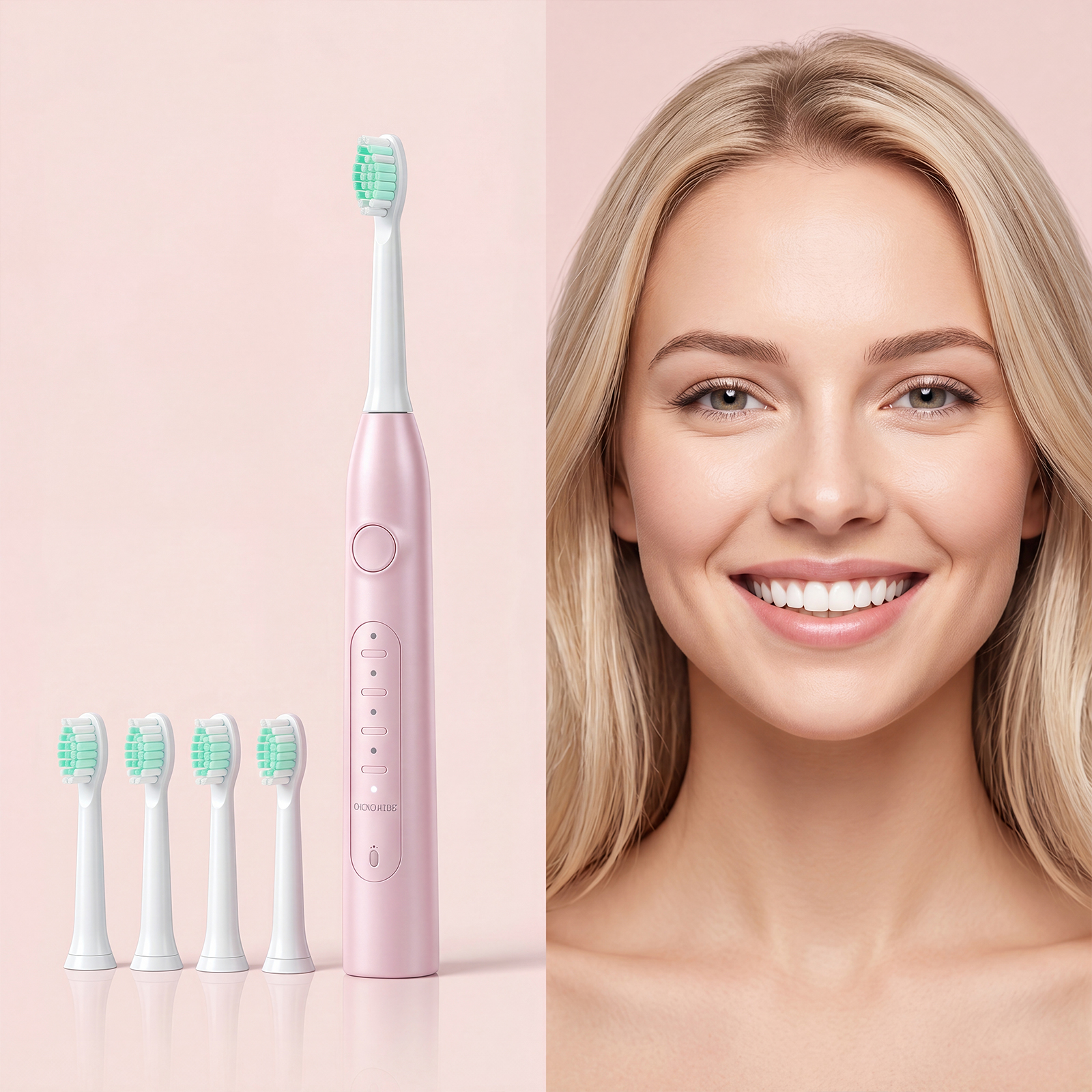 Electric Toothbrush Pink Six Brush Heads Usb Charging Soft Bristles Clean Teeth Stains Protect Gums Oral Care