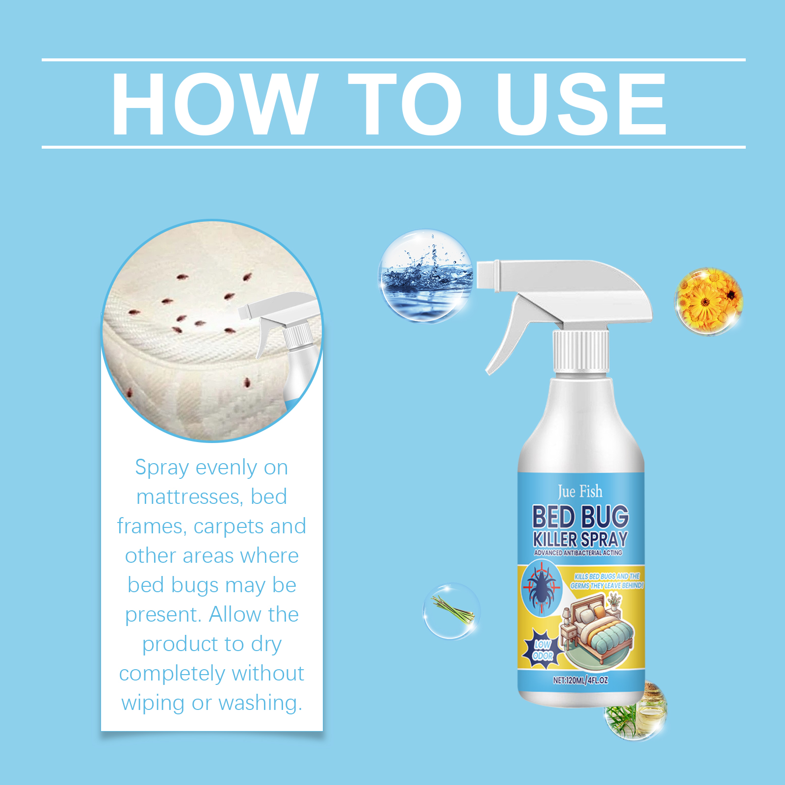 Bed Bug Spray Kill Repel Prevent Lice Mite For Dorm Bed Bedroom