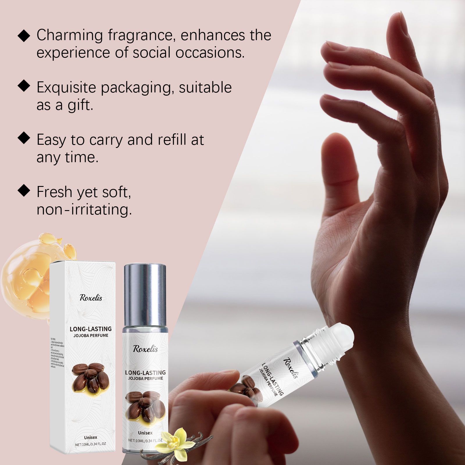 Jojoba Perfume Oil Roll On Amber Bergamot Fresh Long Lasting For Daily Wear