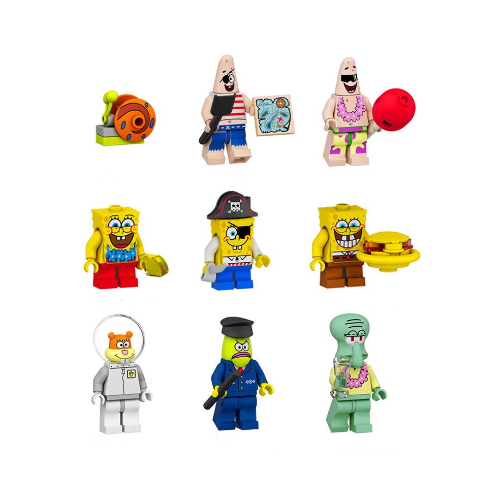 Spongebob Minifigure Stitching Set Building Blocks Kit Mini Cartoon Action Figures Collectible Figures Cartoon Character Doll Toy Fit Lego 8Pcs