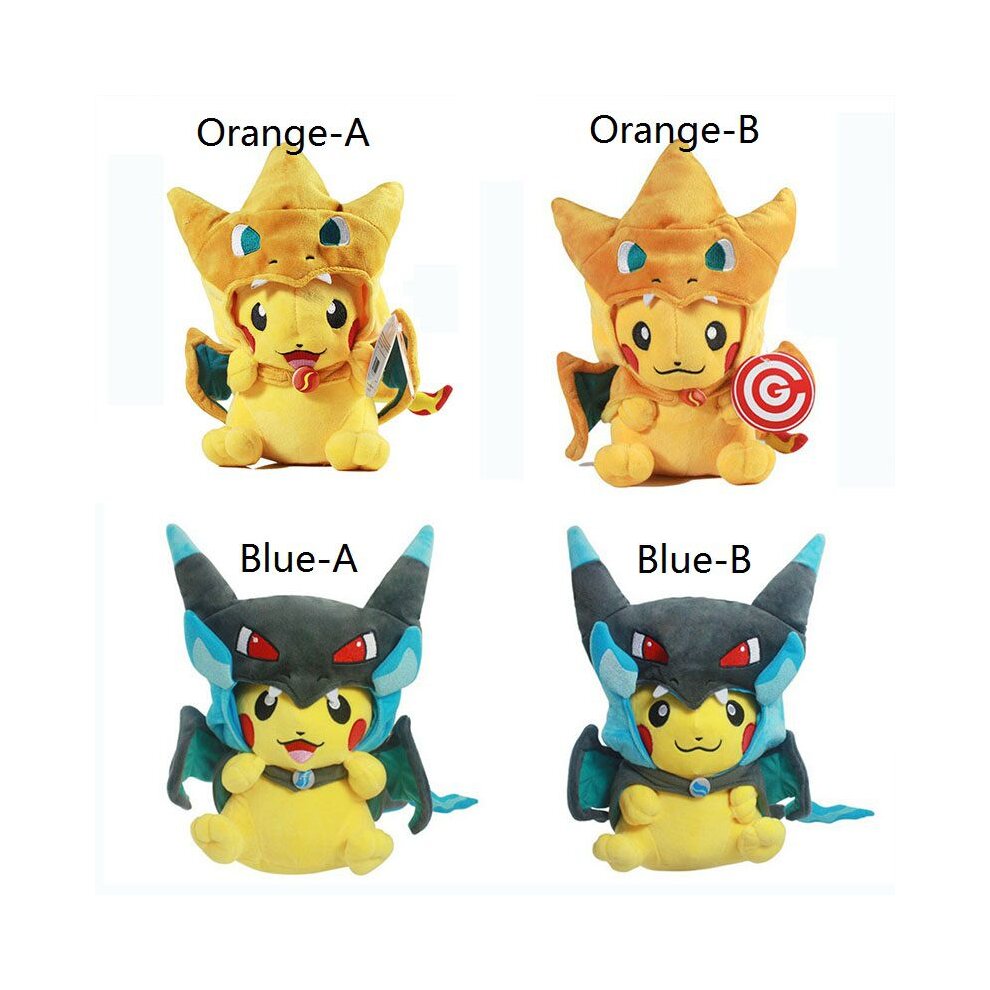 (Orange-A+Blue-A) Pikachu Cosplay Plush Toys Mega Pokemon Cos Charizard Soft Stuffed Kid