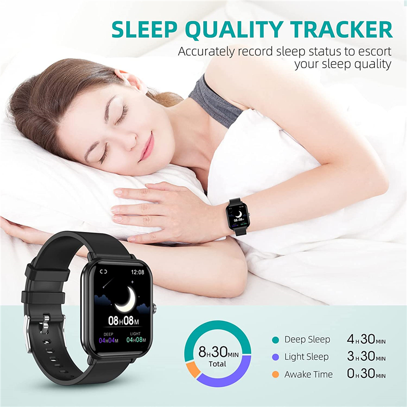 (Blue) Smart Watch 1.7 Inch Bluetooth Heart Rate Monitor SpO2 Men Sport Fitness Tracker IP68 Waterproof Women Smartwatch Clock