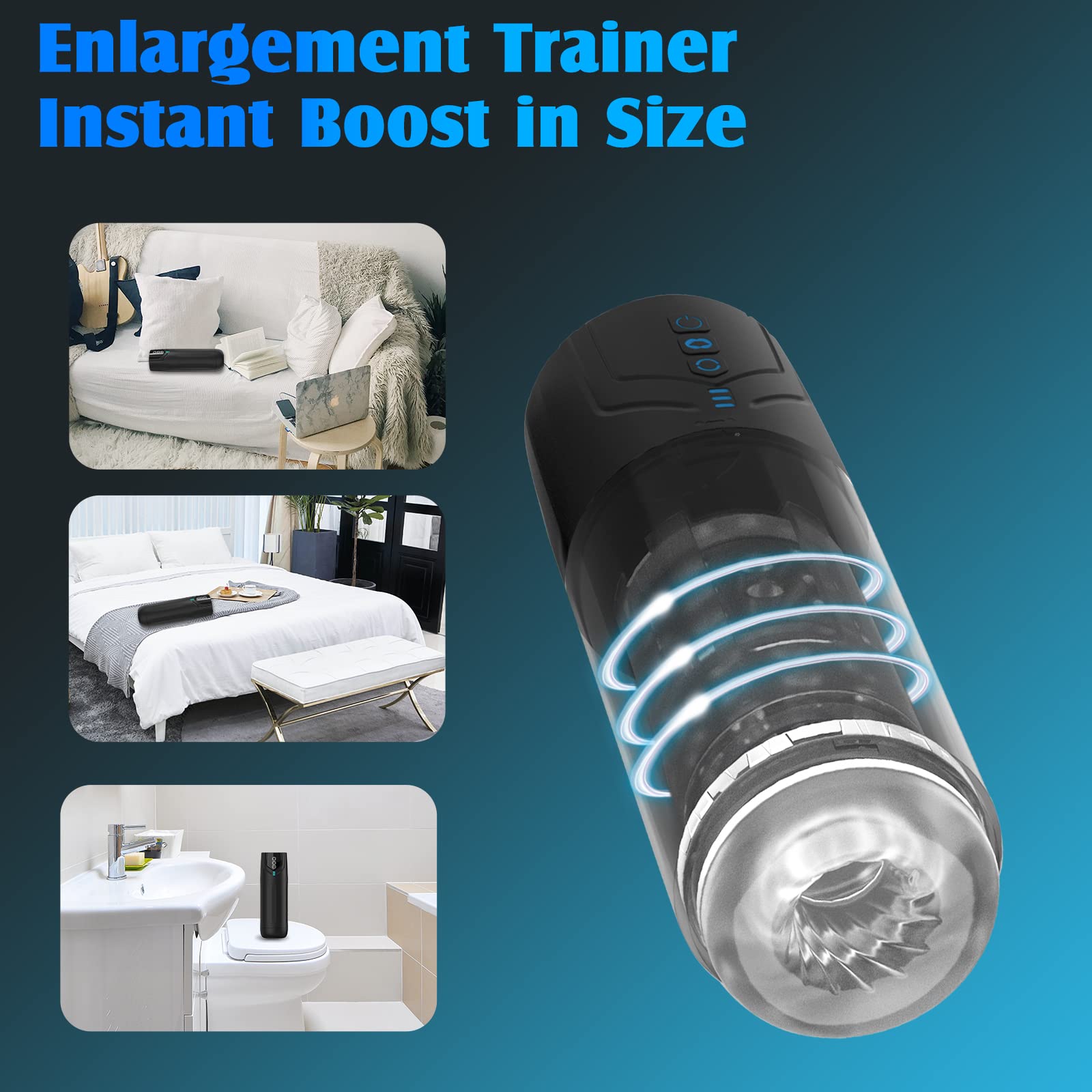 Automatic Male Masturbator Penis Pump Pocket Pussy Strokers 2 in 1 Sex Toys for Men Electric Orgasm Vibrator Adult Machine with 7 Rotation and 7 Suction Modes Waterproof Black