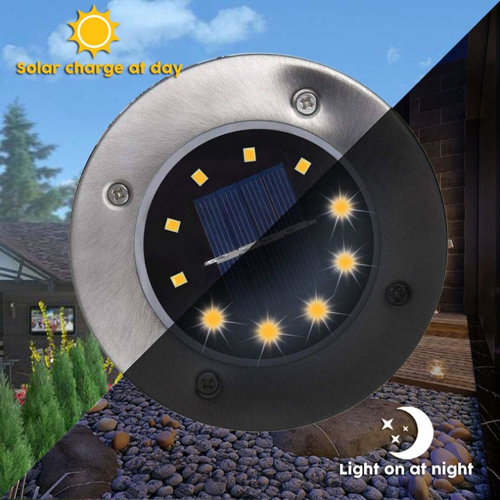 4Pcs 8LED Solar Power Ground Light Floor Deck Outdoor Garden Law Warm White