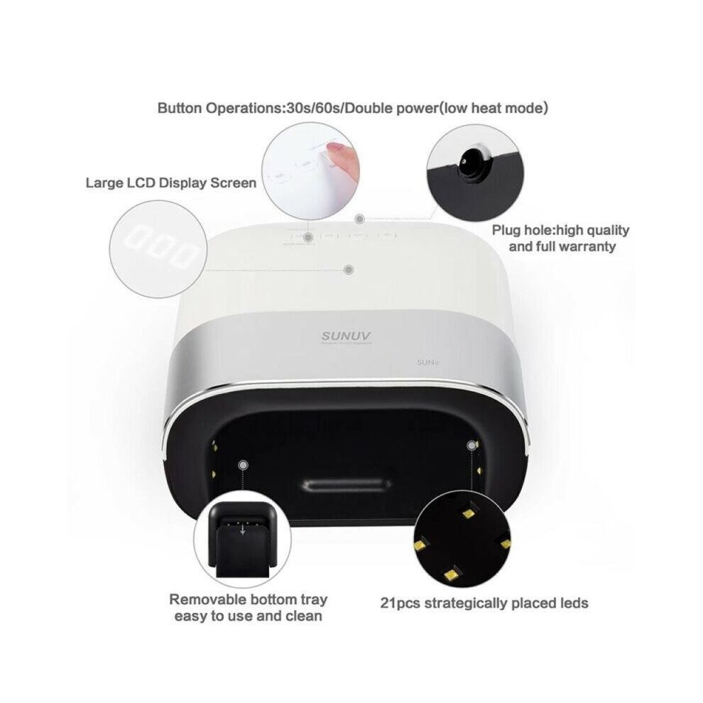Led Nail Lamp SUNUV 48W Nail Dryer UV Lamps for Gel Polish Curing Light Machine Professional Pedicure Tool Nail Equipment Rechargable Automatic Sensor LCD Display Smart Timer Quick-Drying for Home and Nail Salon Use