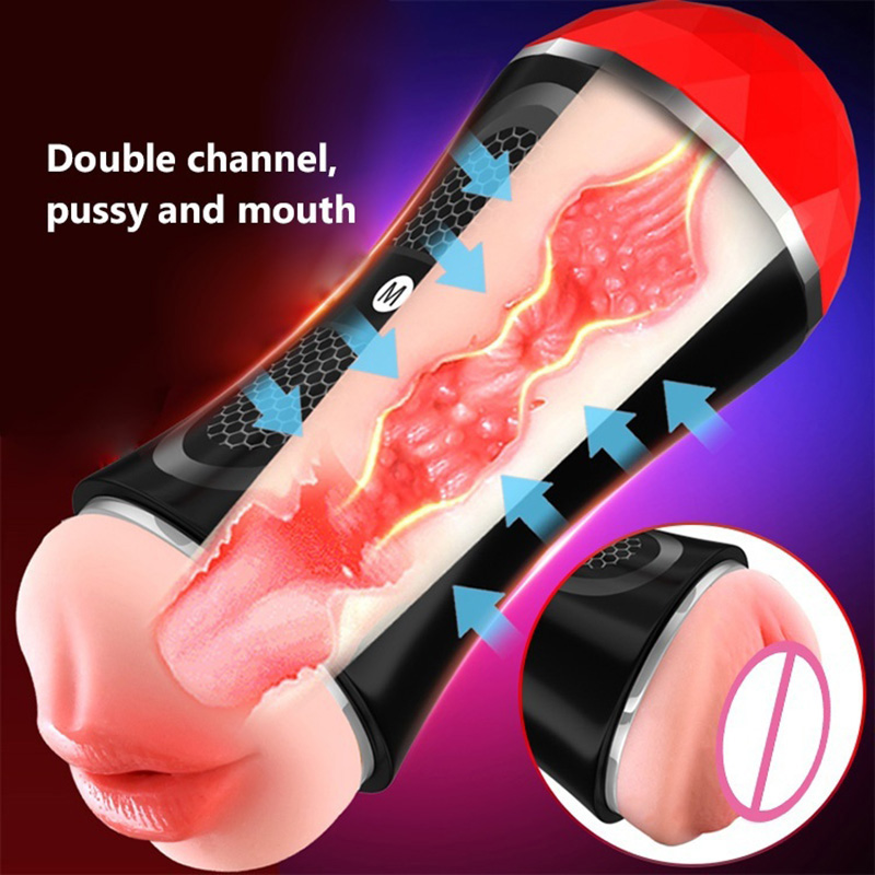 Male Masturbator Cup Penis Massager Adult Sex Toys Manual Real Vagina Doll for Men Endurance Exercise Deep Throat Pussy Mouth Double Head