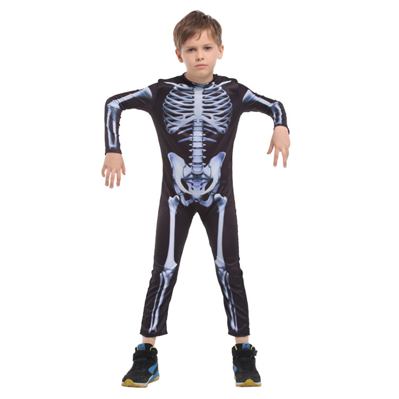 (110~120CM) Childrens Skeleton Bone Scaffold Costume Carnival Theme Halloween Party