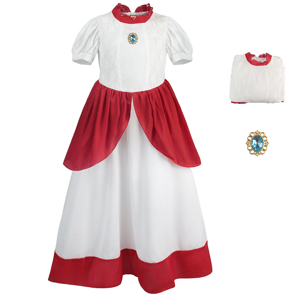 (100cm) Super Bros Peach Dress for Halloween Cosplay Party Dress Up Princess Costume for Girls