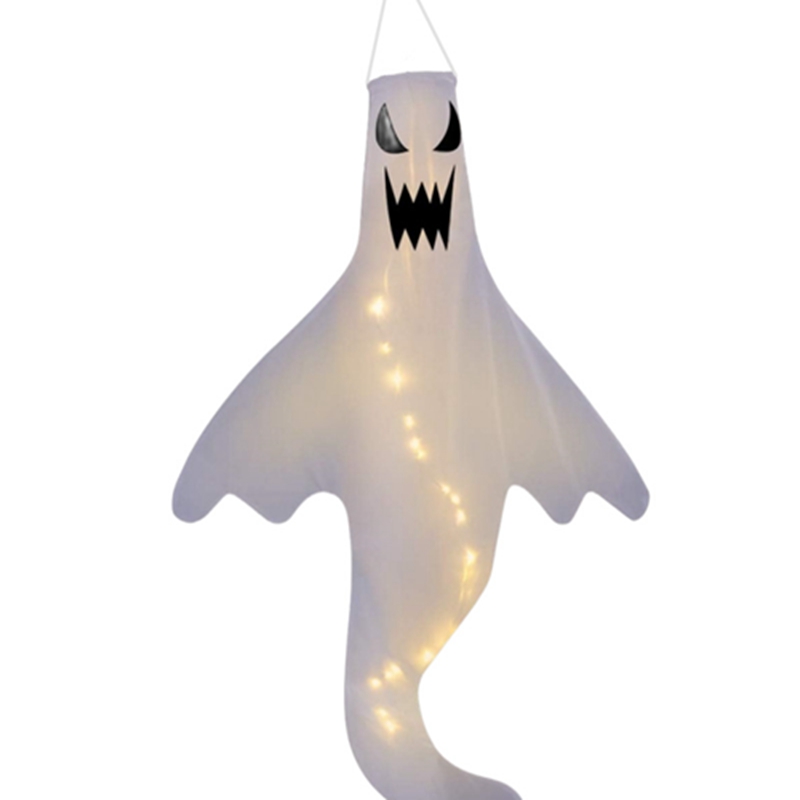 (A) Halloween Ghost Windsock with Warm White LED Lights Halloween Hanging Decorations