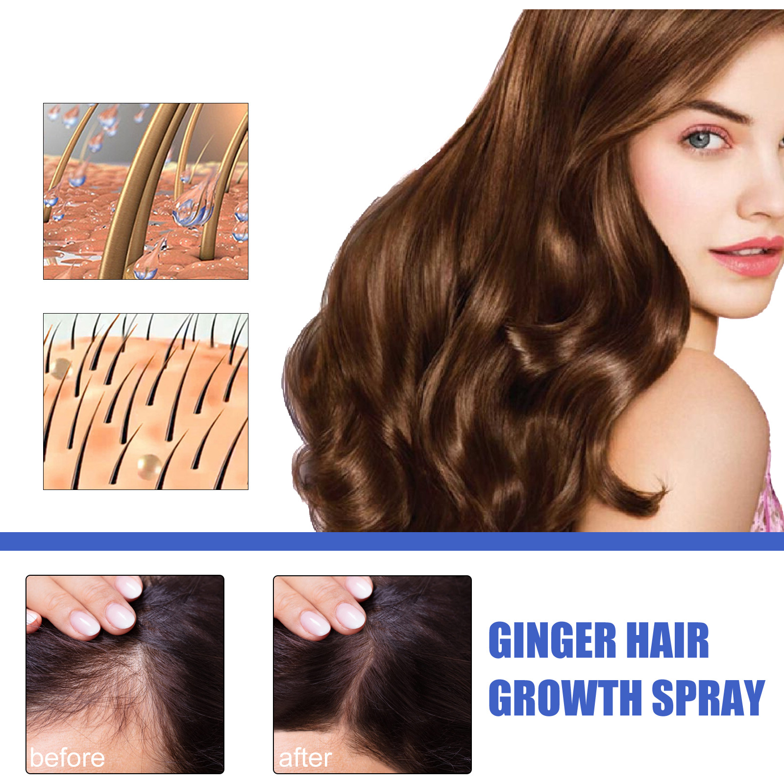 Ginger Hair Growth Spray Scalp Massage Hair Care Nutrient Solution 30ml