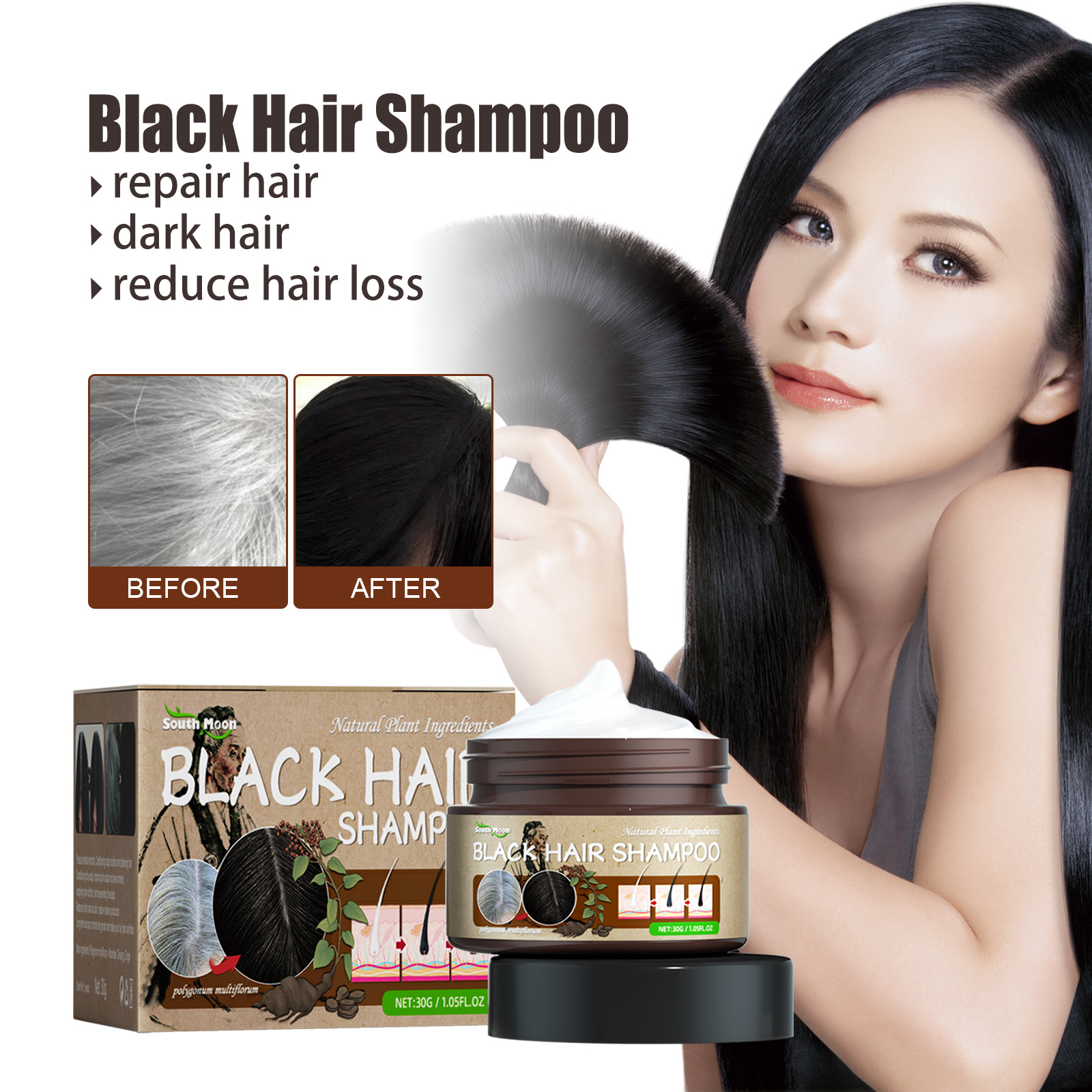Hair Shampoo Hair Black Shampoo Cover Gray Hair Moisturizing Hair Care