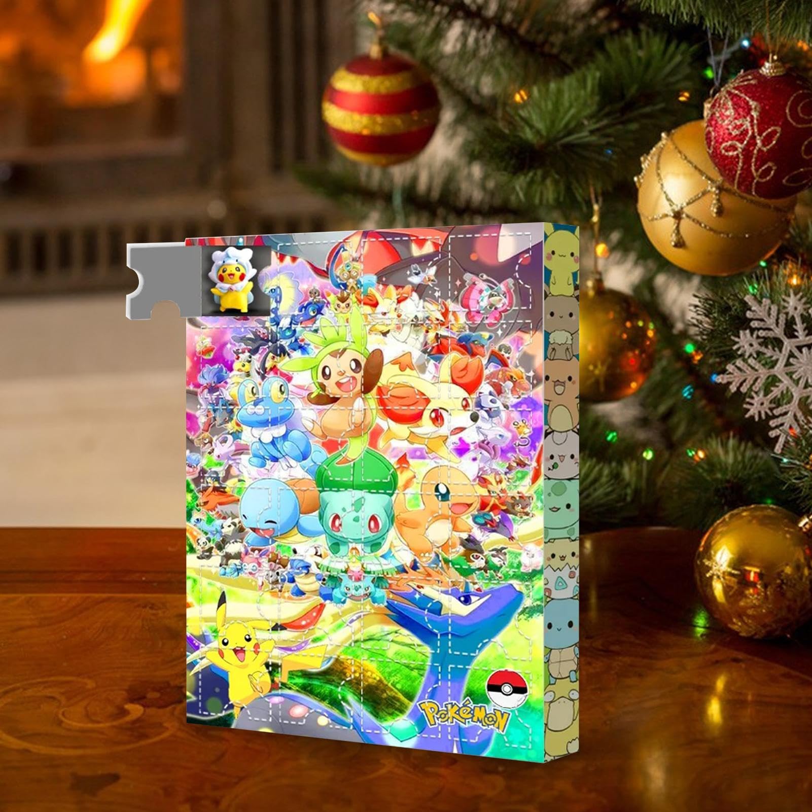 Christmas Countdown Advent Calendar with 24PCS Pokemon Cartoon Animal Character Figures Cute Toy Blind Box Doll Ornaments Play Set for Kids Boys Girls