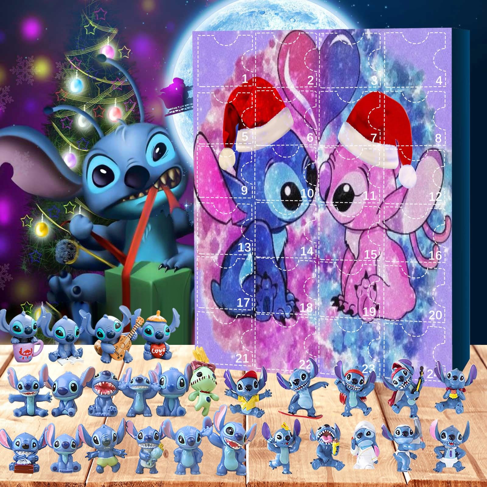 Christmas Advent Calendar for Kids and Adults 24 Days Christmas Countdown 24pcs Stitch Figure Toys Ornament Decorative Toys Kids Gifts