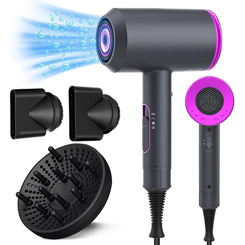 Professional Hair Dryer 2000W Powerful Quick Drying Ionic Hairdryer with 1 Diffuser 2 Nozzle Blow Dryer with 2 Speeds 3 Heating and Cool Button for Women Curly and Straight Hair