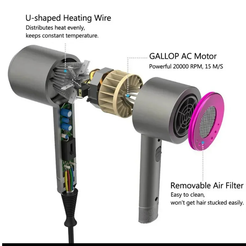 Powerful Negative Lon High Speed Blow Foldable Dryer Blue Light Home-appliance Professional Hair Dryer 2000W