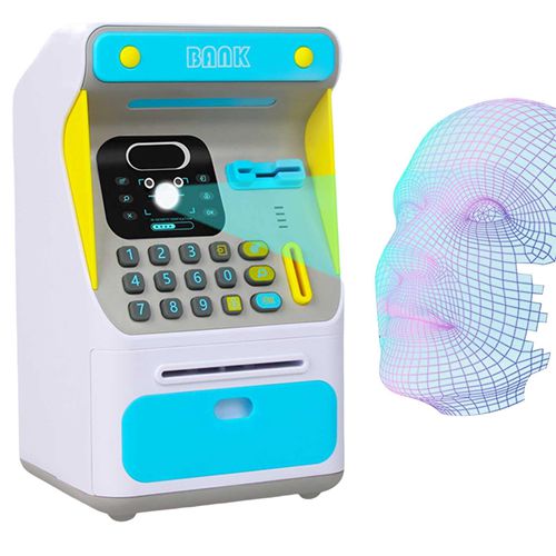 (Blue) Electronic Piggy Bank ATM Cash Coin Money Box With Face Recognition Unlocking Birthday Toys Gifts