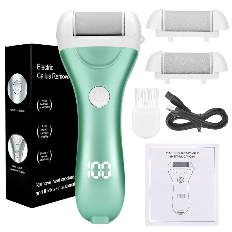 (Pink) Electric Foot File Rechargeable Remover with 3 Attachments