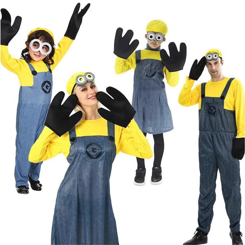 (Kid S) Despicable Me Costumes Minions Full Family Cosplay Costume Boy Girl Halloween Dress Jumpsuits Masquerade Carnival Party Dress Up